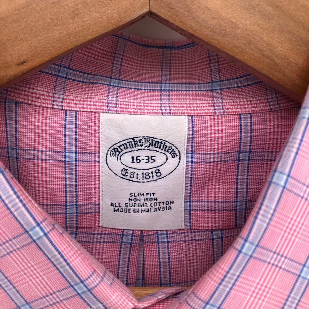 Brooks Brothers Slim Fit Dress Shirt Pink Blue